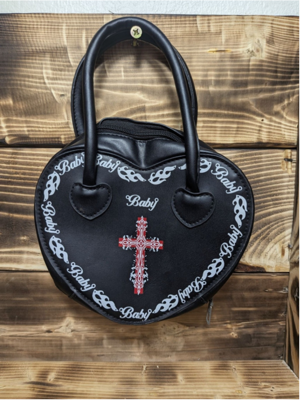 Heart Top Handle Bag Womens Small Black Gothic Cross Baby Graphic Purse Handbag